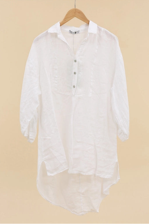 Made In Italy Buttoned Hi-Low Linen Tunic-Katze Boutique