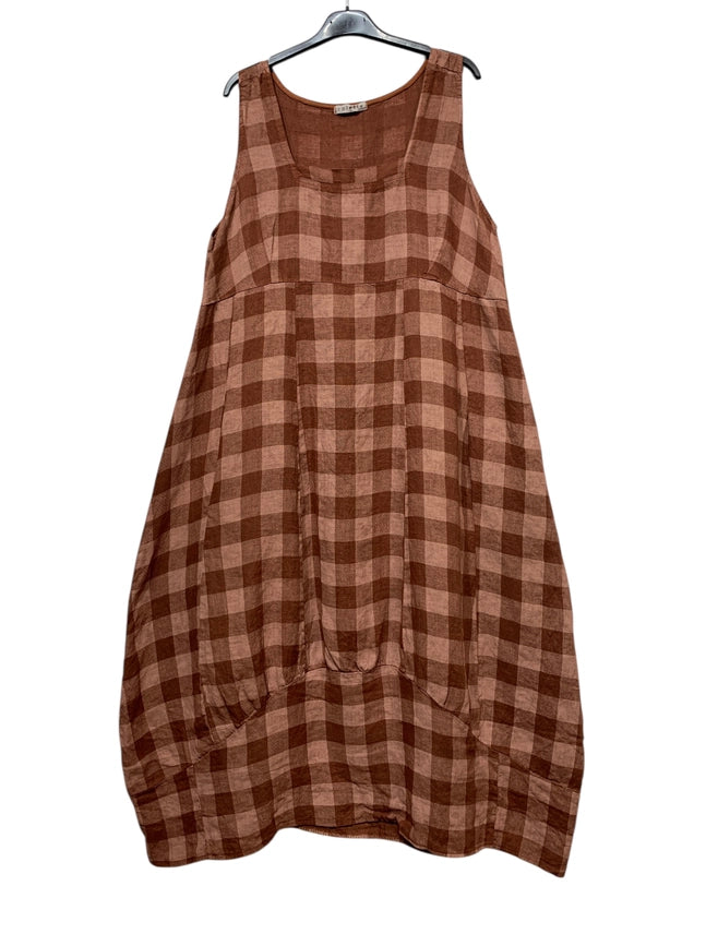 Colette 100% Linen Plaid Sleeveless Dress – Side Pockets, Made in Italy