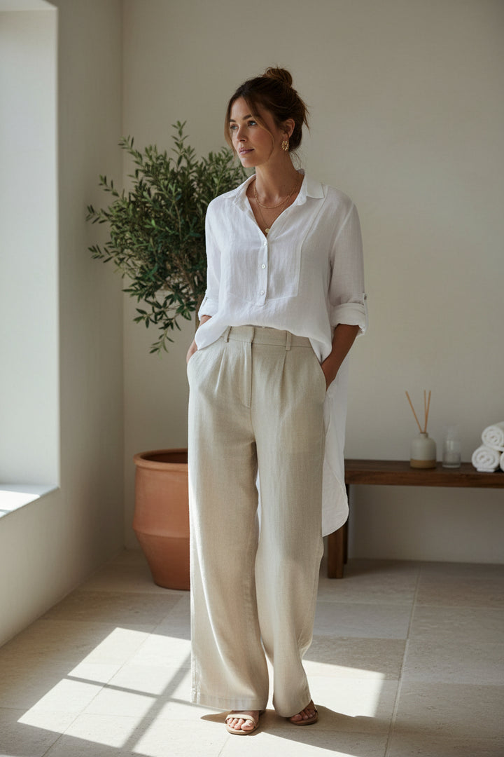 Made In Italy Buttoned Hi-Low Linen Tunic-Katze Boutique