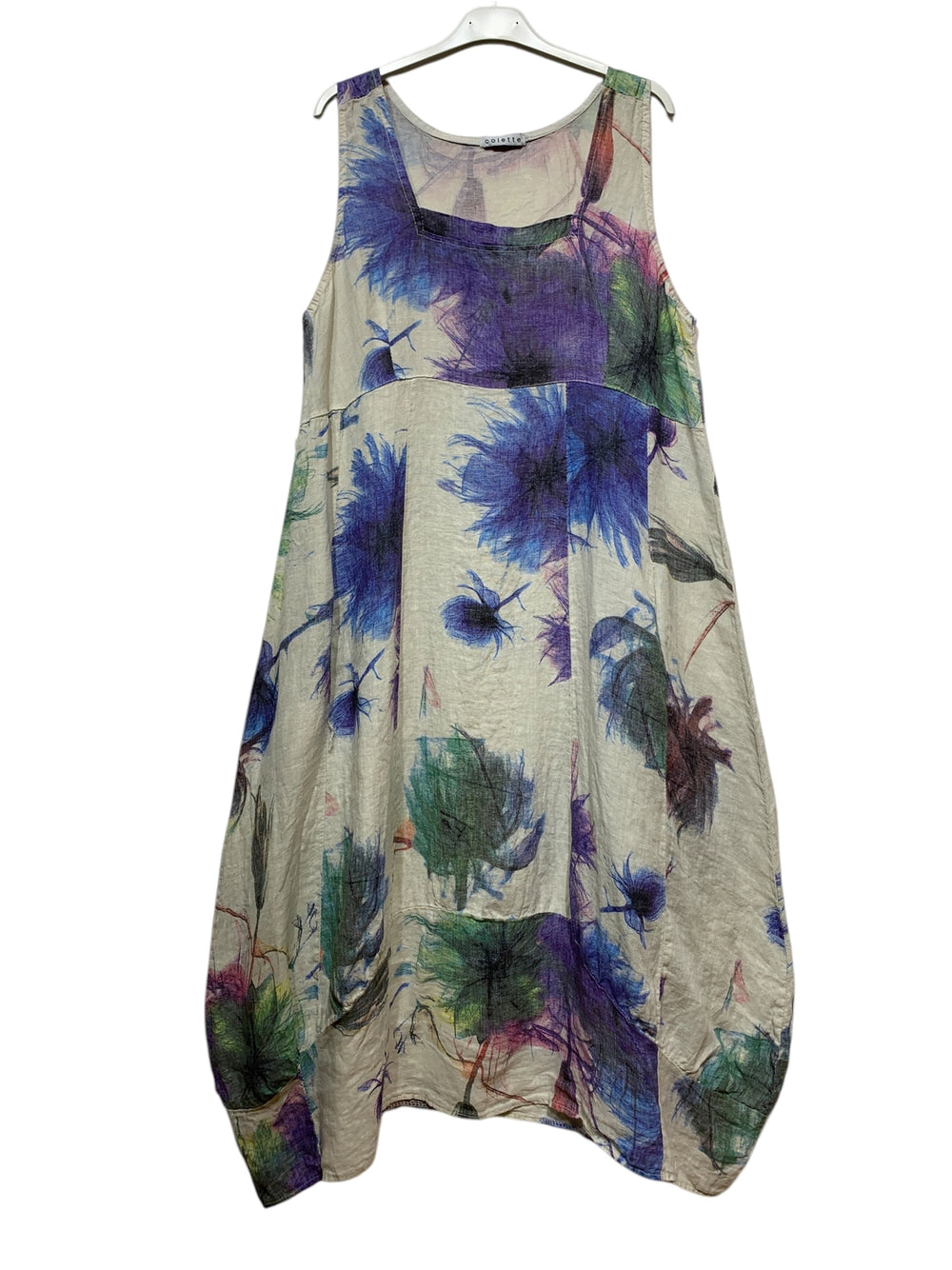 Linen Sleeveless Floral Balloon Dress-Katze Boutique