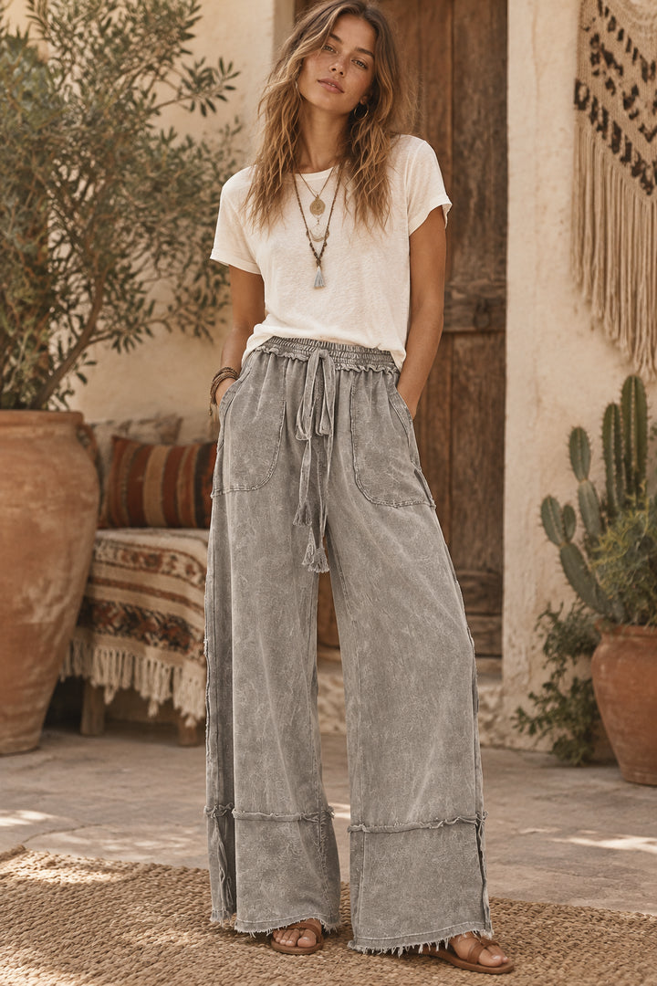 J.Her Mineral Wash Raw Hem Pants-Katze Boutique