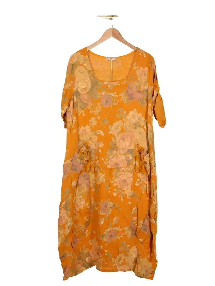 Made In Italy Linen Floral Dress-Katze Boutique