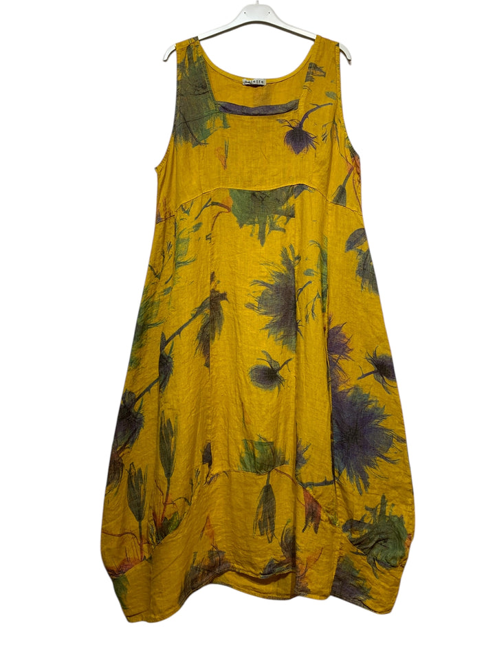 Linen Sleeveless Floral Balloon Dress-Katze Boutique