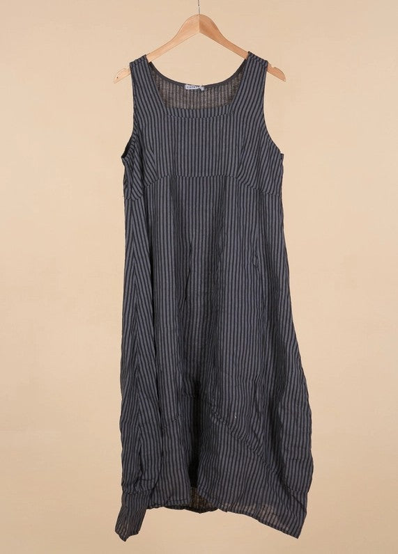 Made in Italy Premium Linen Striped Maxi Dress – Sleeveless, Pockets