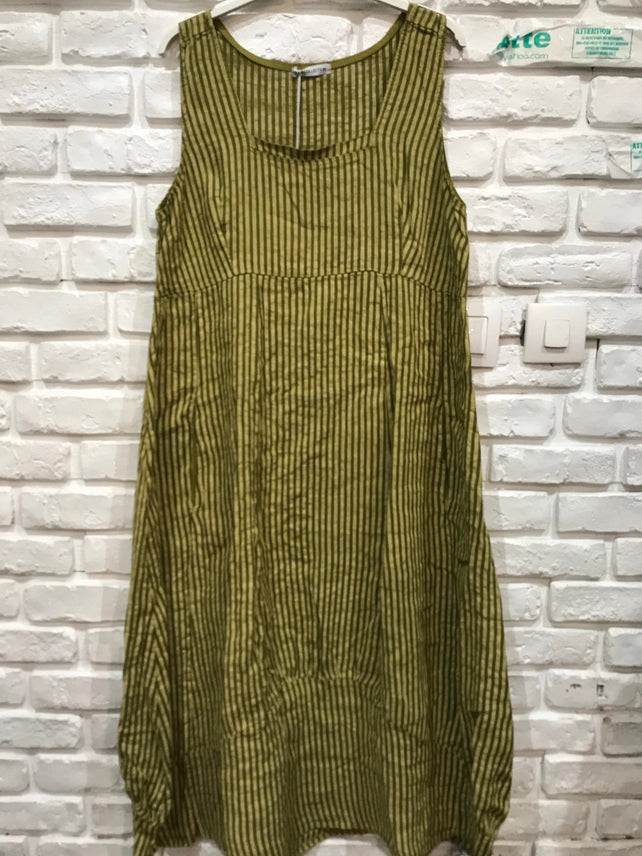 Made in Italy Premium Linen Striped Maxi Dress – Sleeveless, Pockets