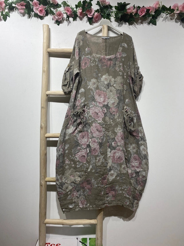 Made In Italy Linen Floral Dress-Katze Boutique