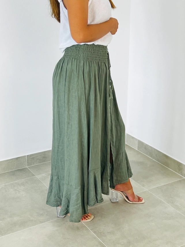 Maxi A-Line Linen Skirt-Katze Boutique