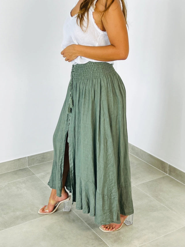 Maxi A-Line Linen Skirt-Katze Boutique