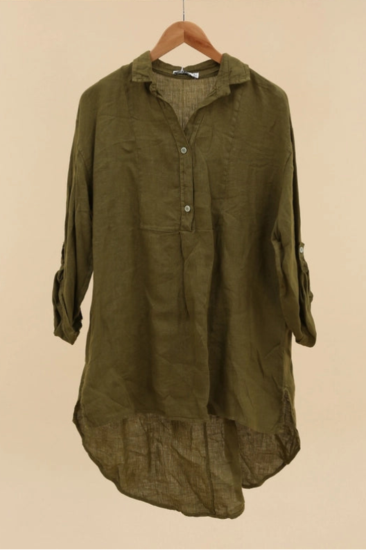 Made In Italy Buttoned Hi-Low Linen Tunic-Katze Boutique