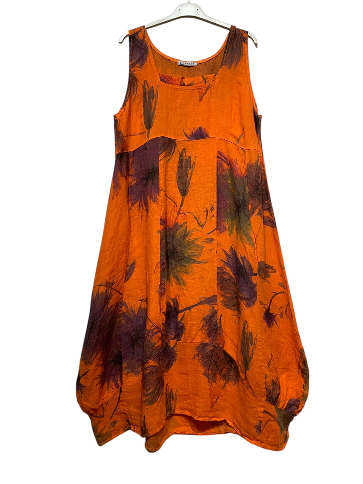 Linen Sleeveless Floral Balloon Dress-Katze Boutique