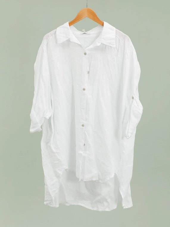 Made in Italy Linen Shirt | Hi-Low Hem | Katze Boutique