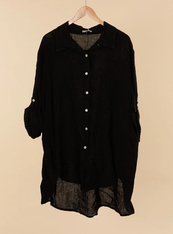 Made in Italy Linen Shirt | Hi-Low Hem | Katze Boutique