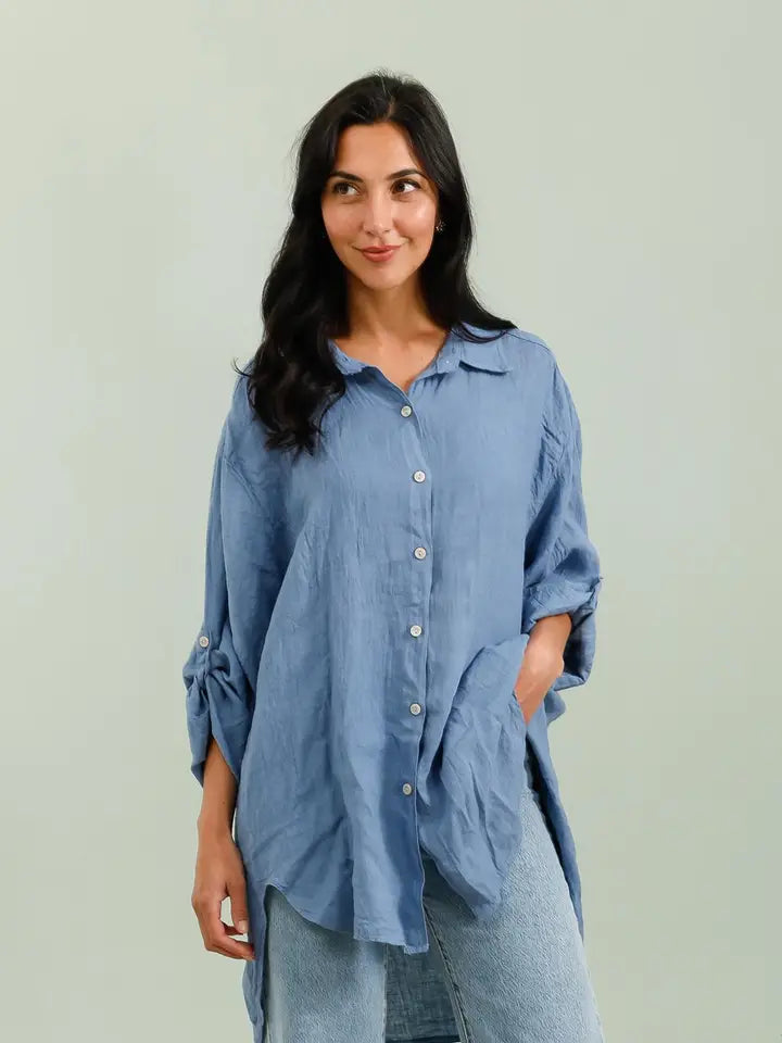 Made in Italy Linen Shirt | Hi-Low Hem | Katze Boutique