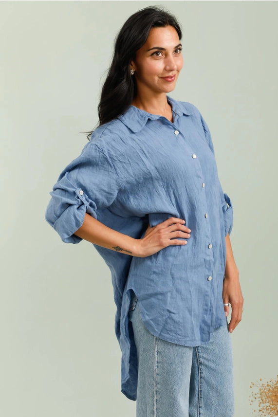 Made in Italy Linen Shirt | Hi-Low Hem | Katze Boutique