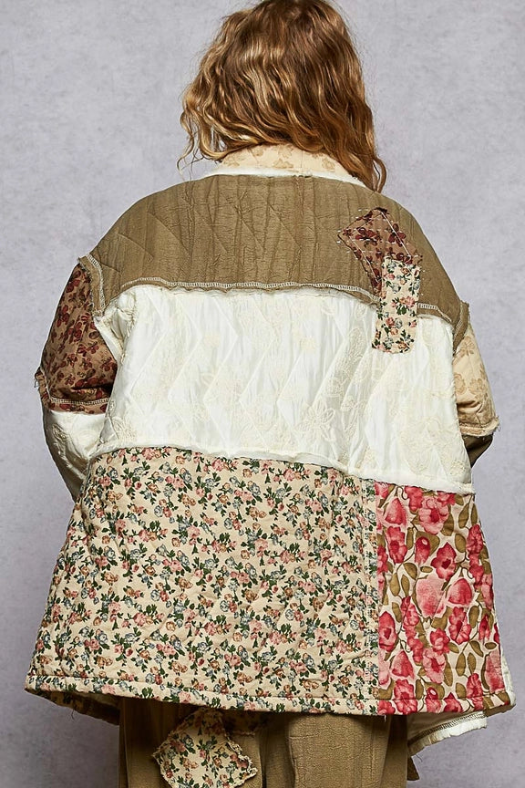 POL Long Sleeve Patchwork Quilted Kimono Jacket-Katze Boutique