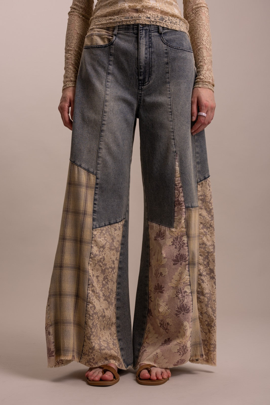 BlueVelvet Patchwork Denim Wide Leg Pants | Katze Boutique
