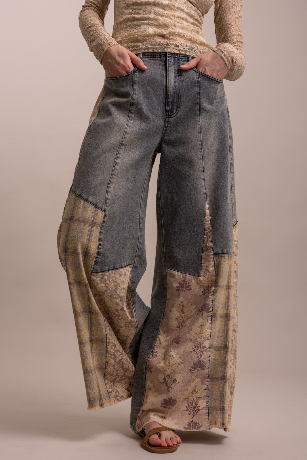 BlueVelvet Patchwork Denim Wide Leg Pants | Katze Boutique
