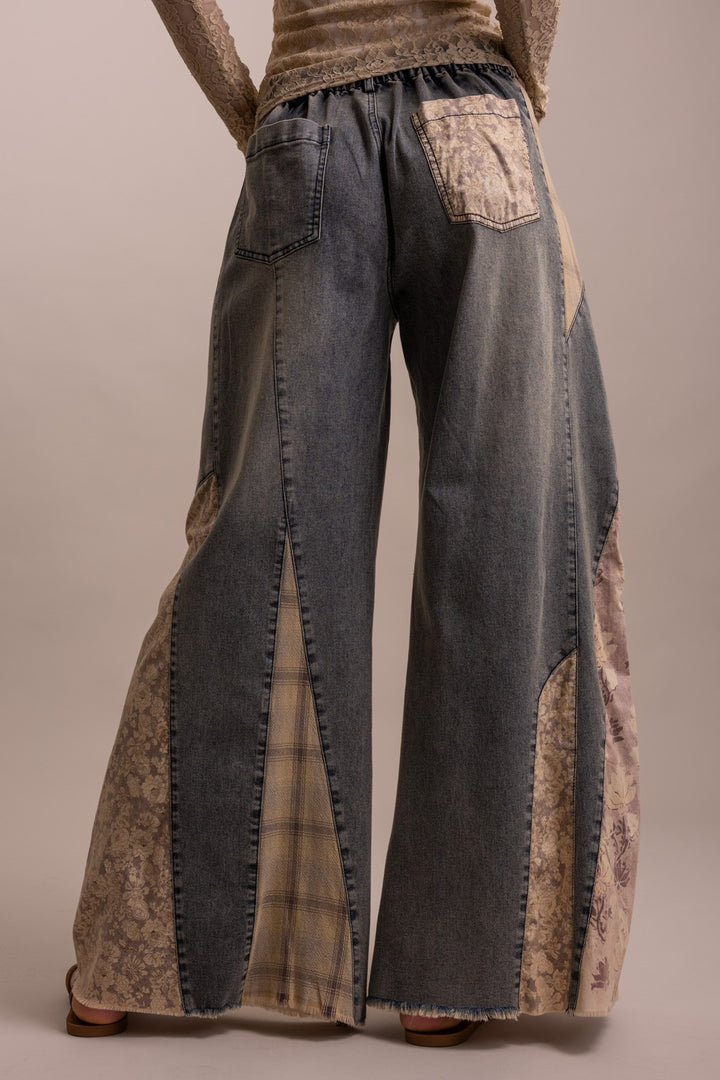BlueVelvet Patchwork Denim Wide Leg Pants | Katze Boutique