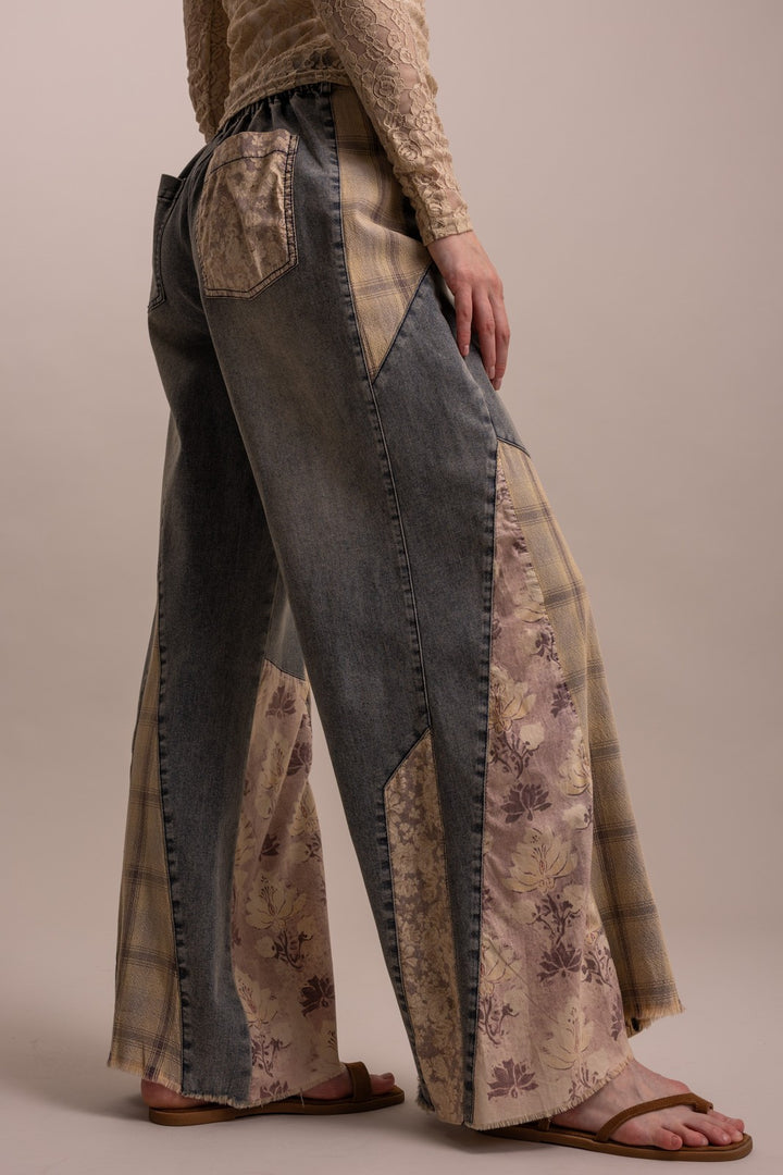 BlueVelvet Patchwork Denim Wide Leg Pants | Katze Boutique