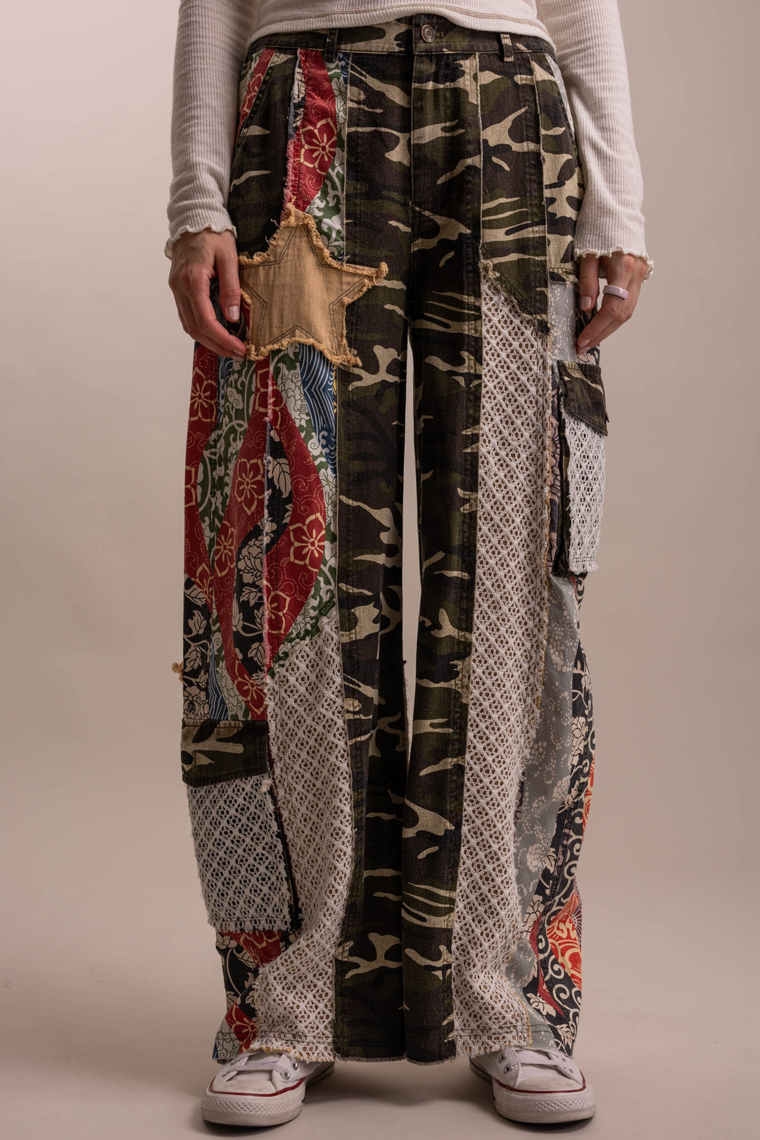 Bluevelvet Patchwork Wide Leg Camo Prints Pants-Katze Boutique