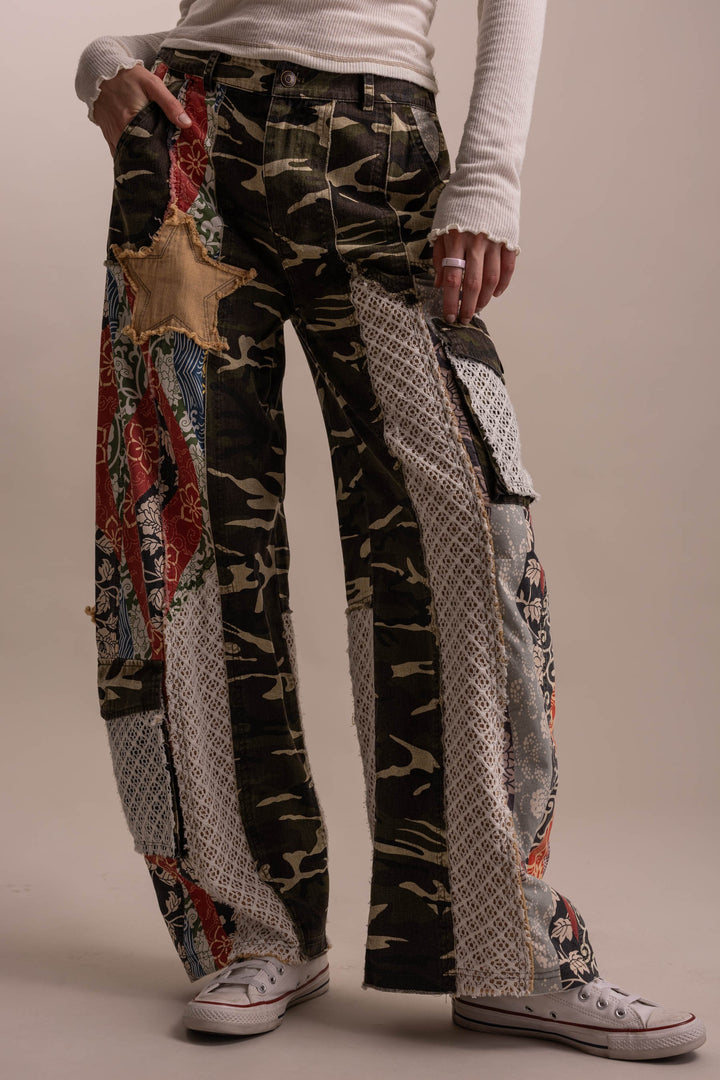 Bluevelvet Patchwork Wide Leg Camo Prints Pants-Katze Boutique