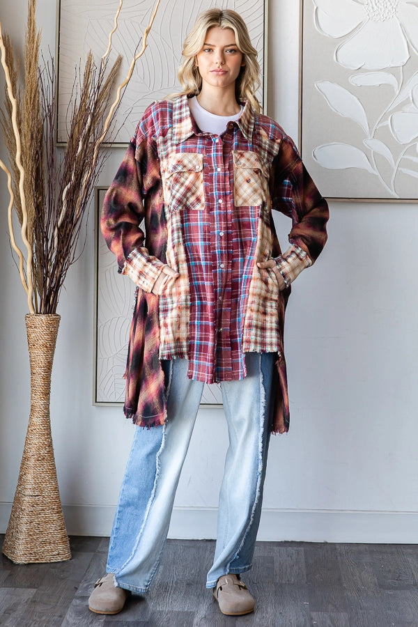 Oli & Hali Washed Mixed Plaid Shirt=Katze Boutique