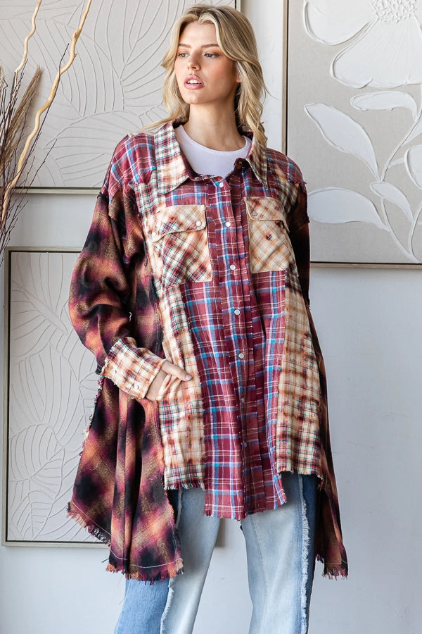 Oli & Hali Washed Mixed Plaid Shirt=Katze Boutique