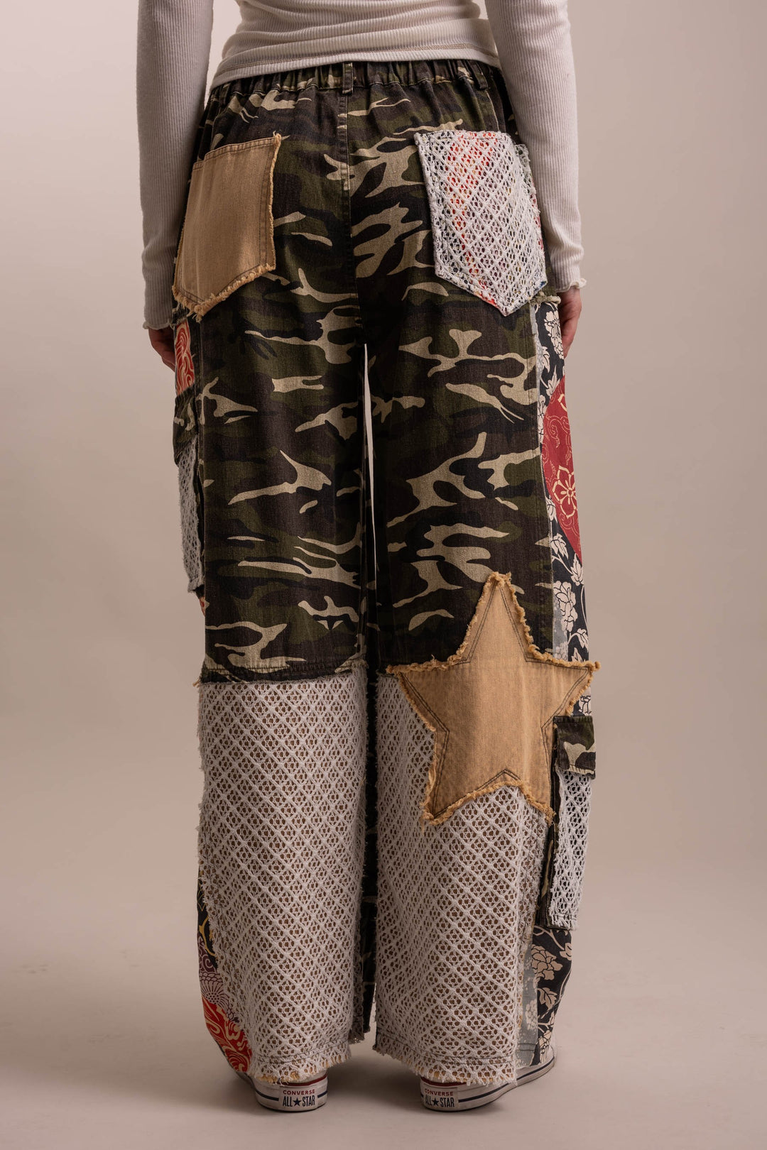 Bluevelvet Patchwork Wide Leg Camo Prints Pants-Katze Boutique