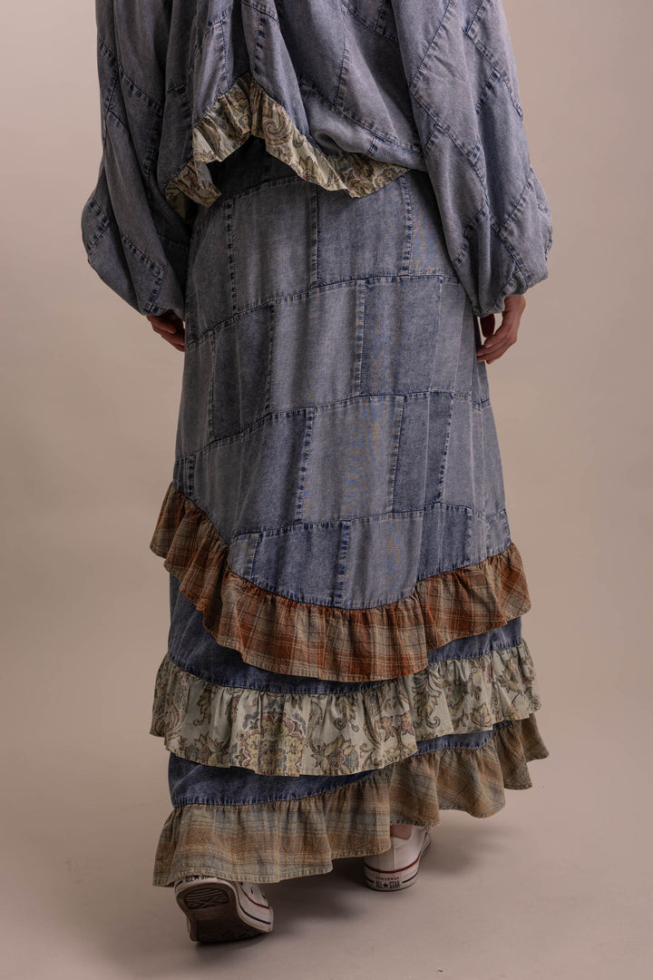 Bluevelvet Patchwork Asymmetrical Ruffle Hem  Skirt