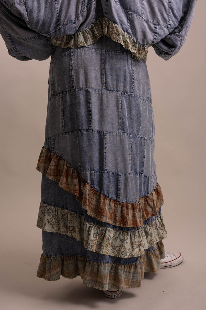 Bluevelvet Patchwork Asymmetrical Ruffle Hem  Skirt