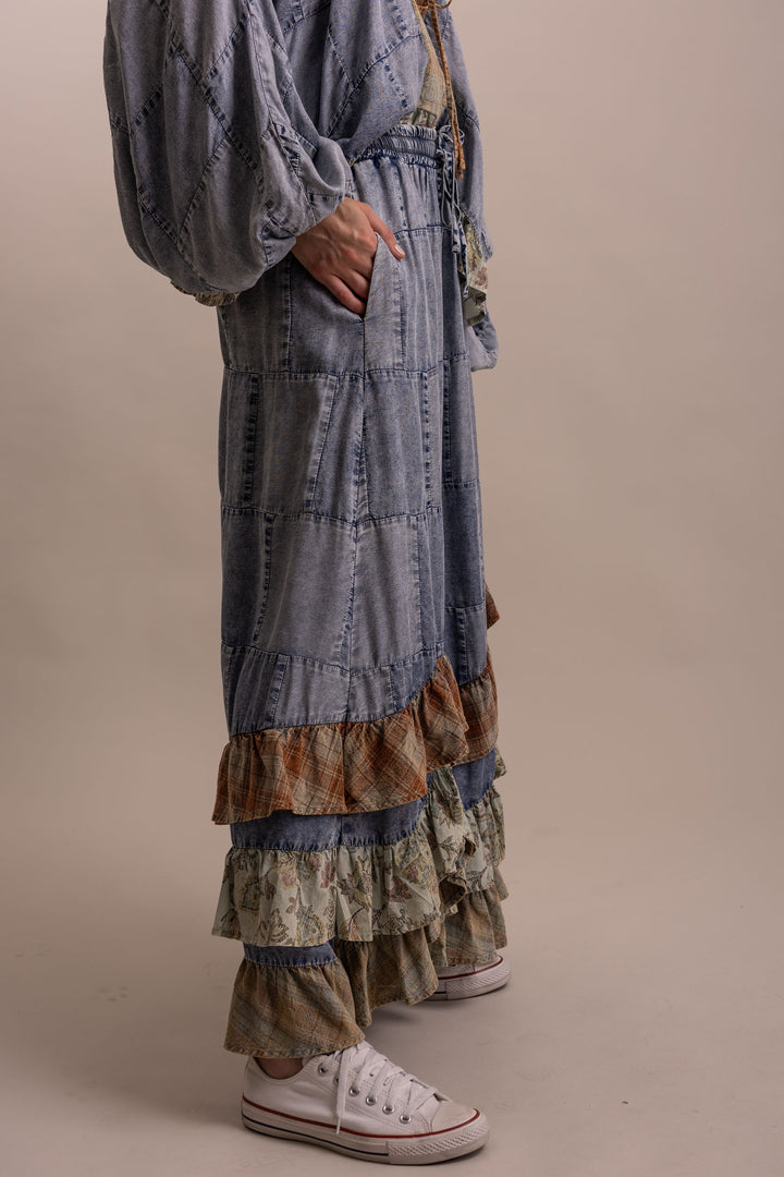 Bluevelvet Patchwork Asymmetrical Ruffle Hem  Skirt