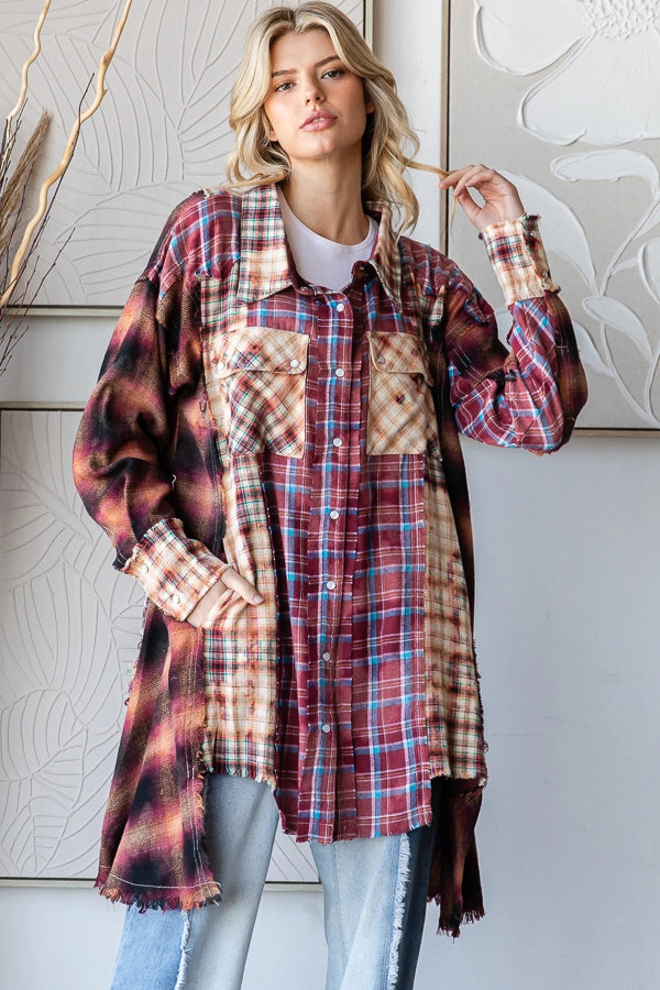Oli & Hali Washed Mixed Plaid Shirt=Katze Boutique