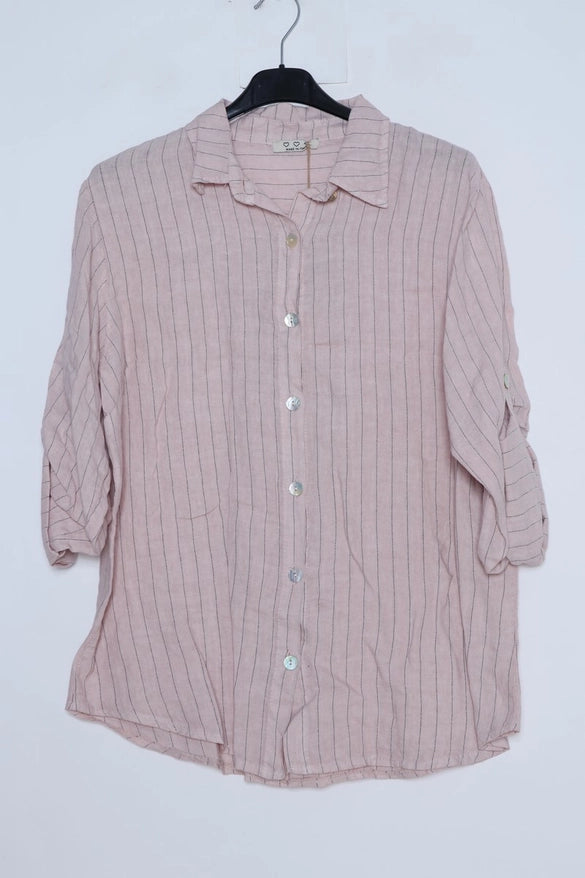 Made In Italy Linen Striped Shirt-Katze Boutique