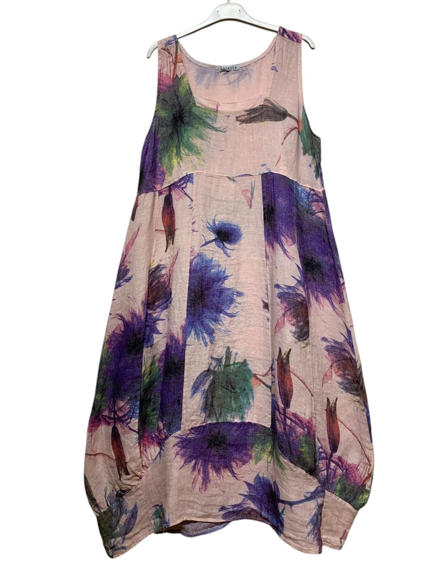Linen Sleeveless Floral Balloon Dress