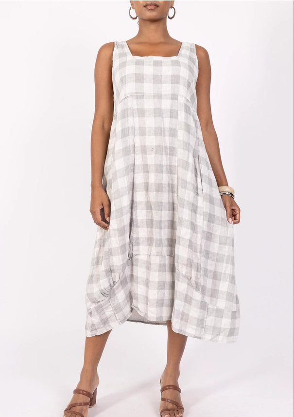 Made In Italy Plaid Linen Sleeveless Dress | Katze Boutique