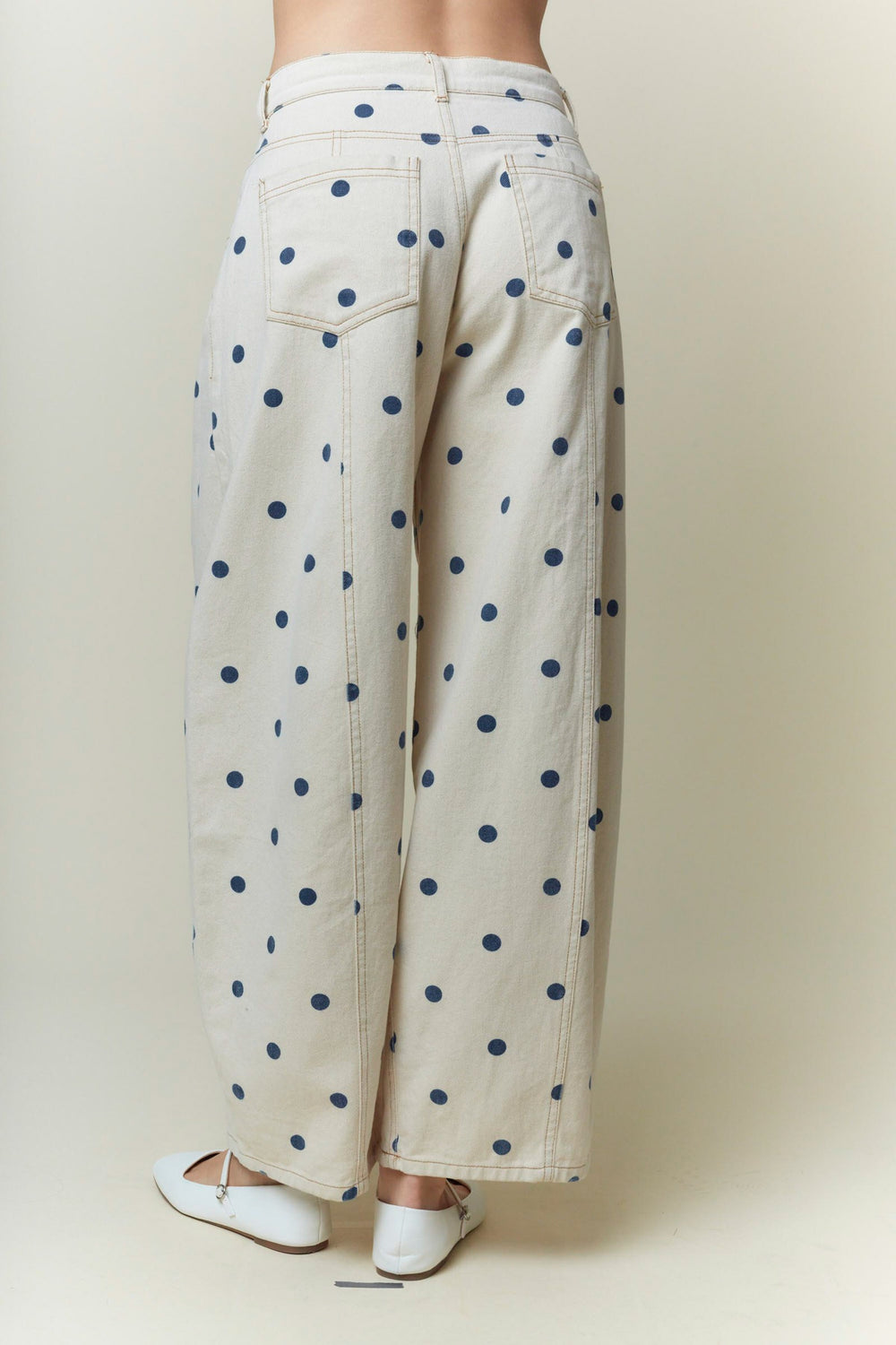 Polka Dot Print Wide Denim Pants-Katze Boutique