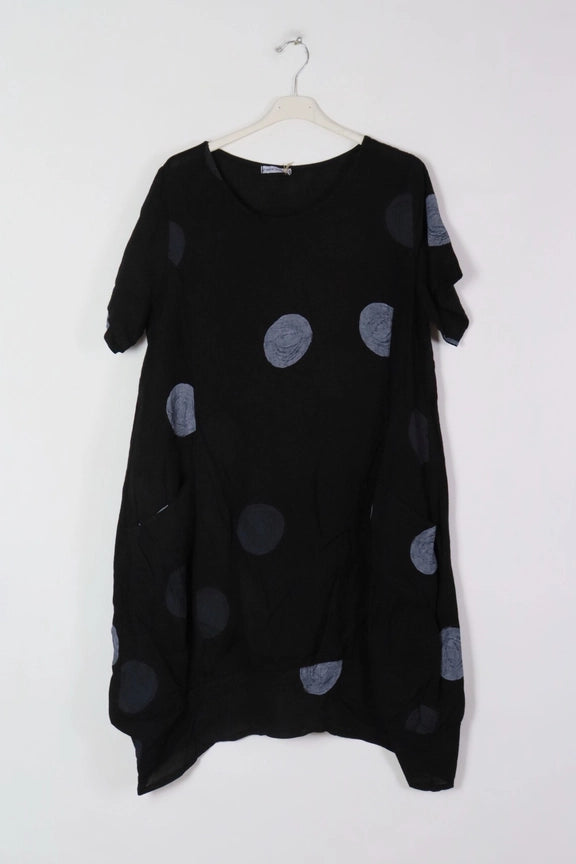 Made In Italy Polka Dot Linen Dress-Katze Boutique