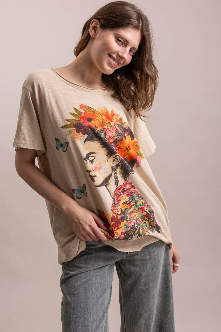 BlueVelvet Floral Portrait Graphic Short Sleeve T Shirt-Katze Boutique