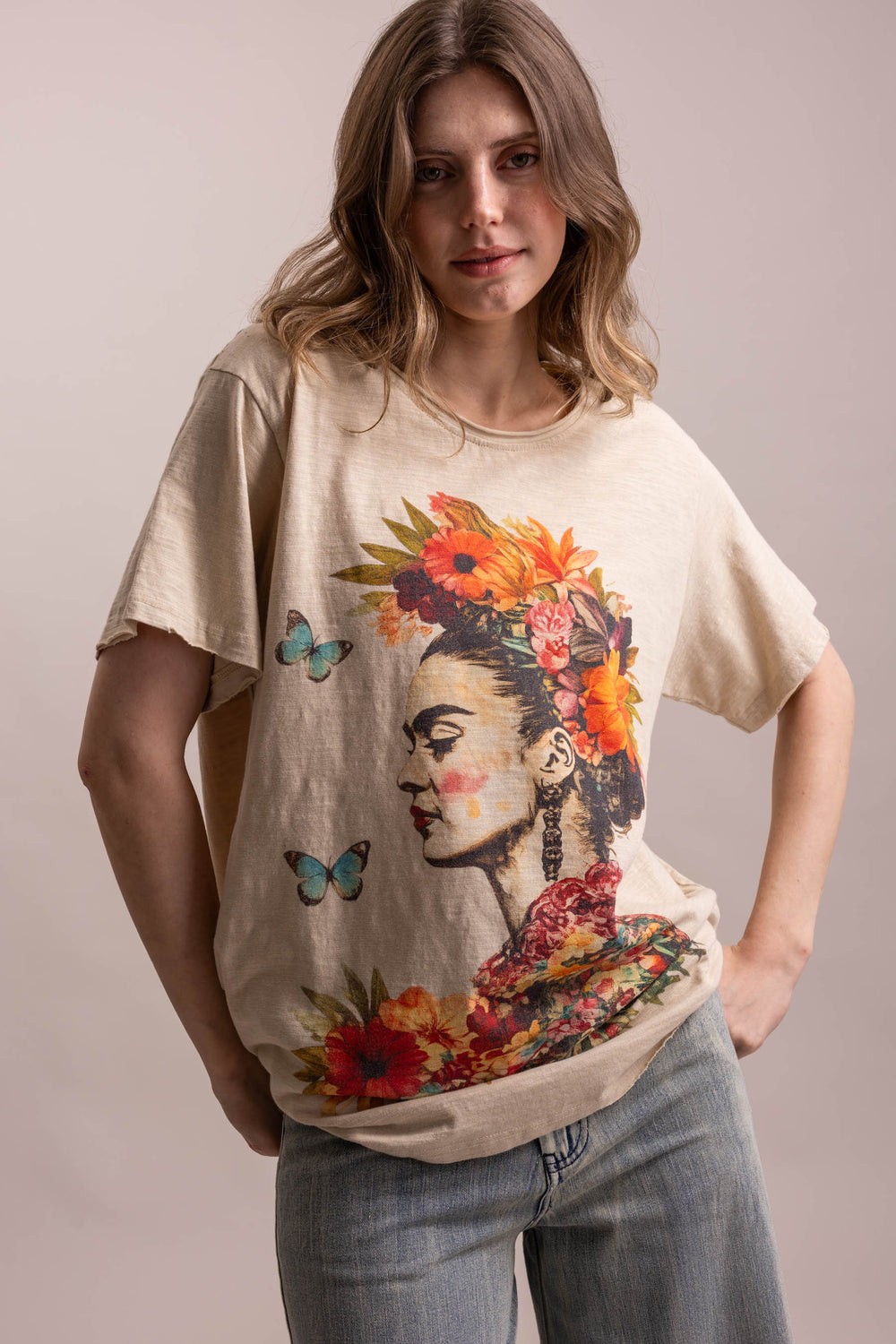 BlueVelvet Floral Portrait Graphic Short Sleeve T Shirt-Katze Boutique