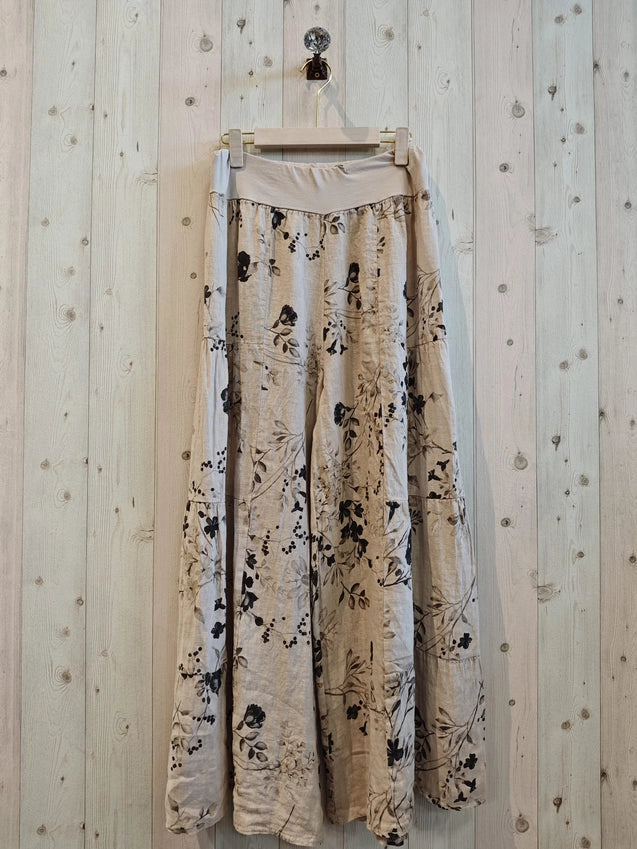 Wide Leg Printed Linen Pants