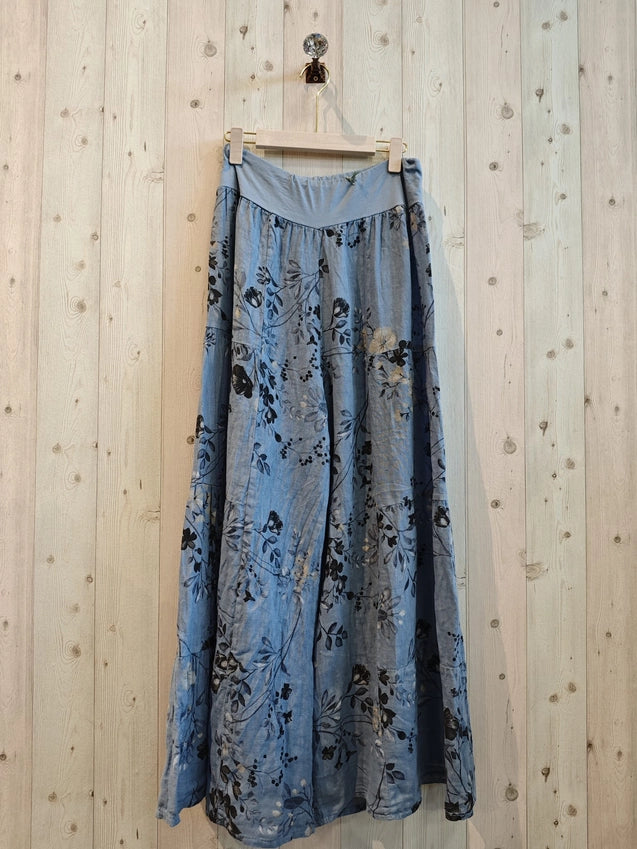 Wide Leg Printed Linen Pants