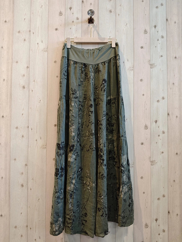Wide Leg Printed Linen Pants