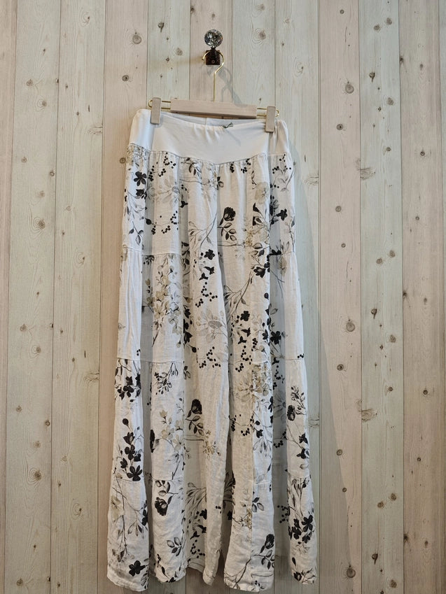 Wide Leg Printed Linen Pants