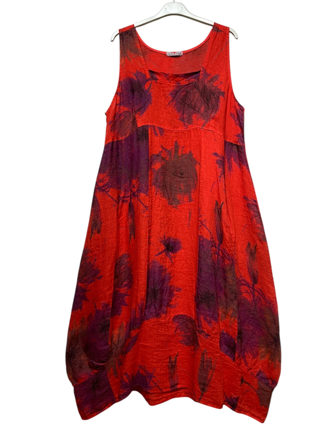 Linen Sleeveless Floral Balloon Dress-Katze Boutique