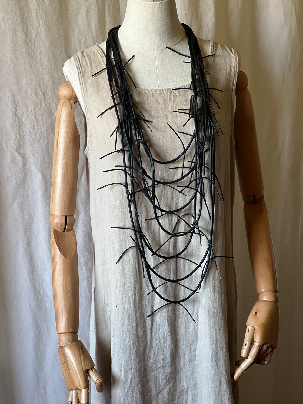 Statement Black Long Rubber Necklace-Katze Boutique