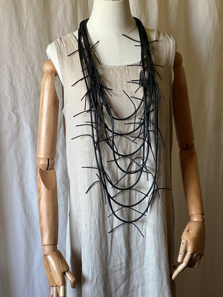 Statement Black Long Rubber Necklace-Katze Boutique