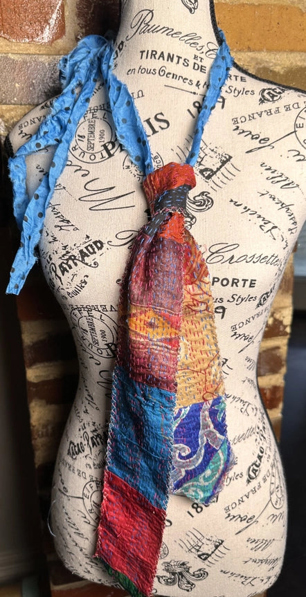 Silk Kantha Ties Necklace-Katze Boutique