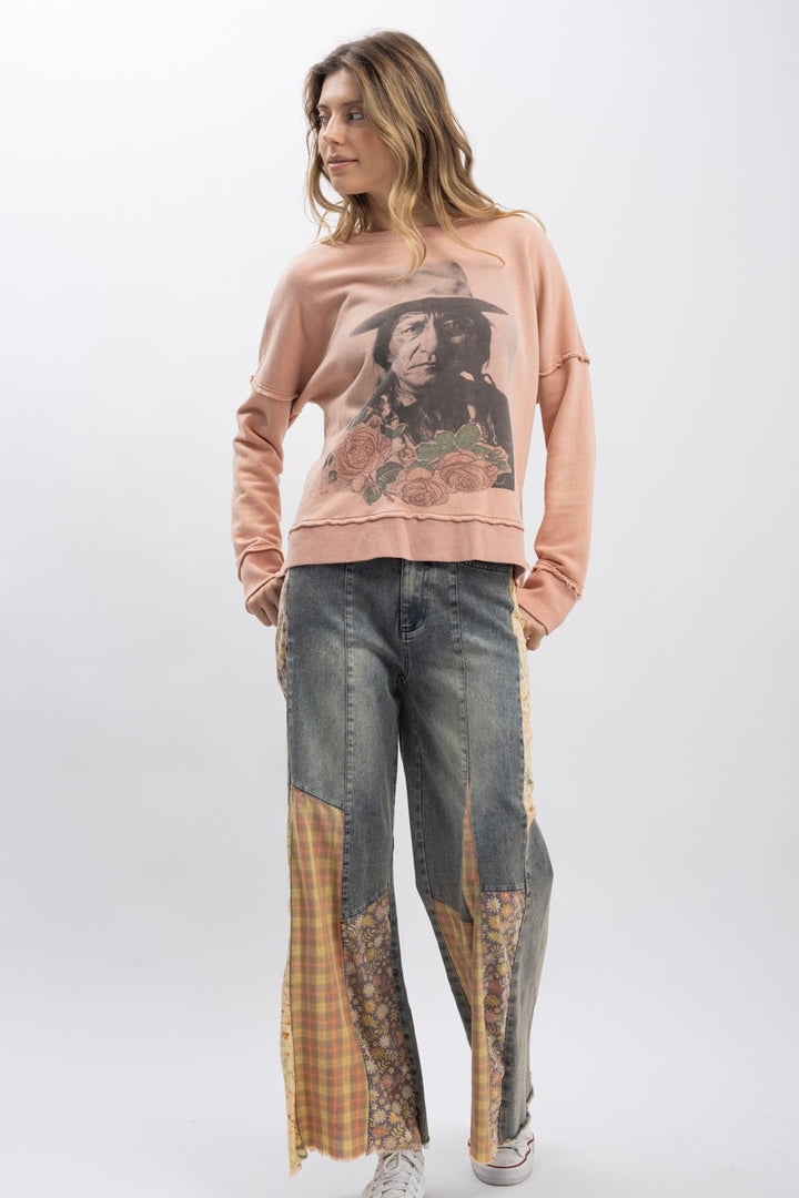 BlueVelvet Sitting Bull Print Pullover | Mineral Wash | Katze Boutique