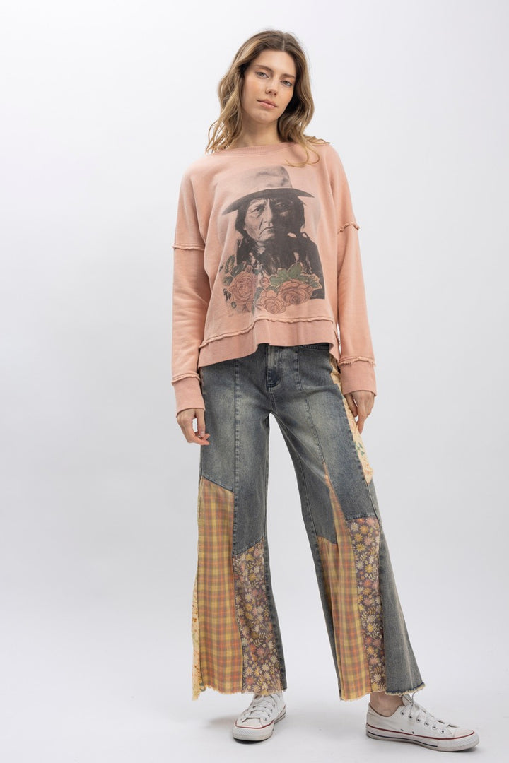 BlueVelvet Sitting Bull Print Pullover | Mineral Wash | Katze Boutique