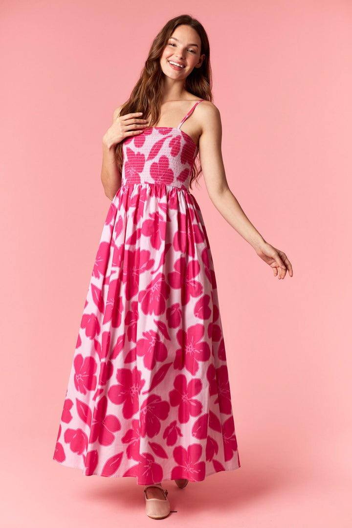 Peach Love Smocked Bodice Midi Dress-Katze Boutique